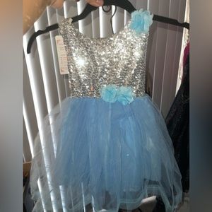 MILEDIIY  Blue Chiffon Taffeta Sequin Toddler  Classy Dress